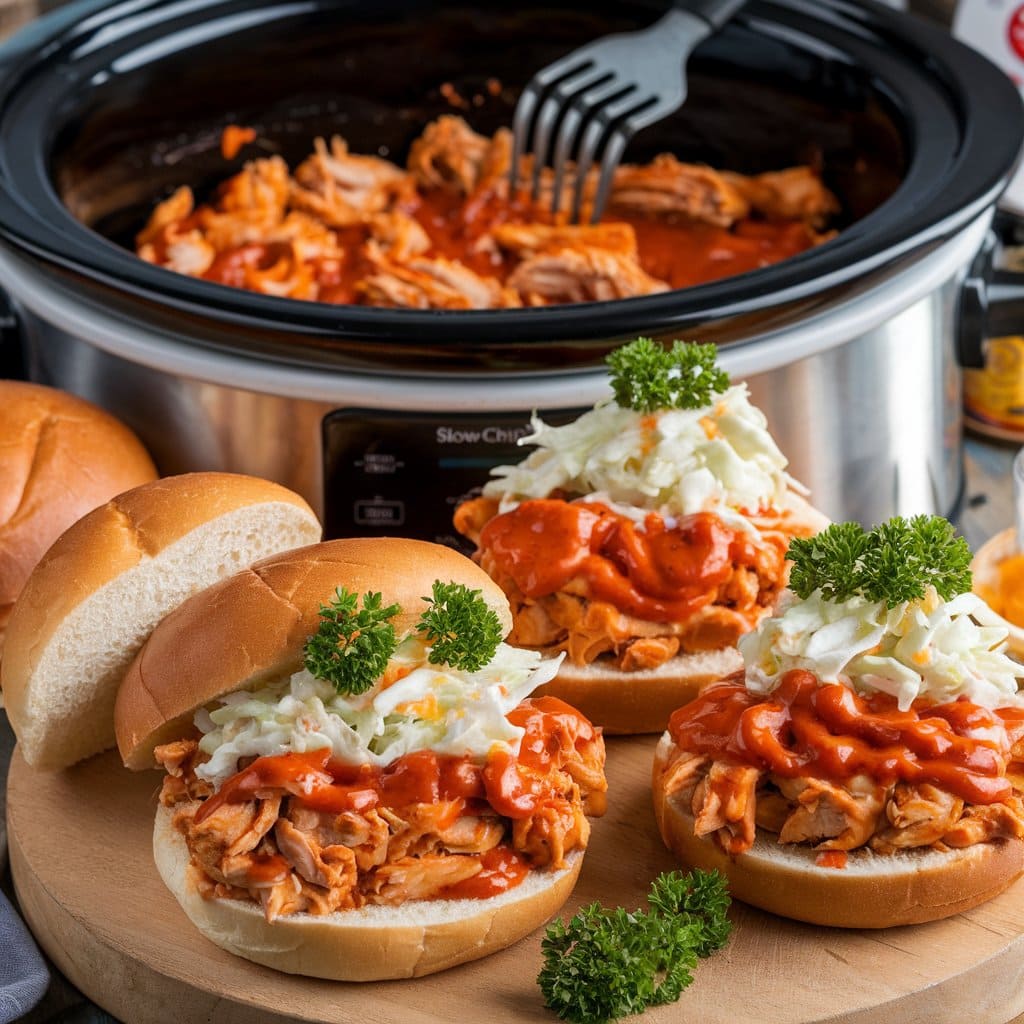 Slow Cooker Buffalo Chicken Sandwiches