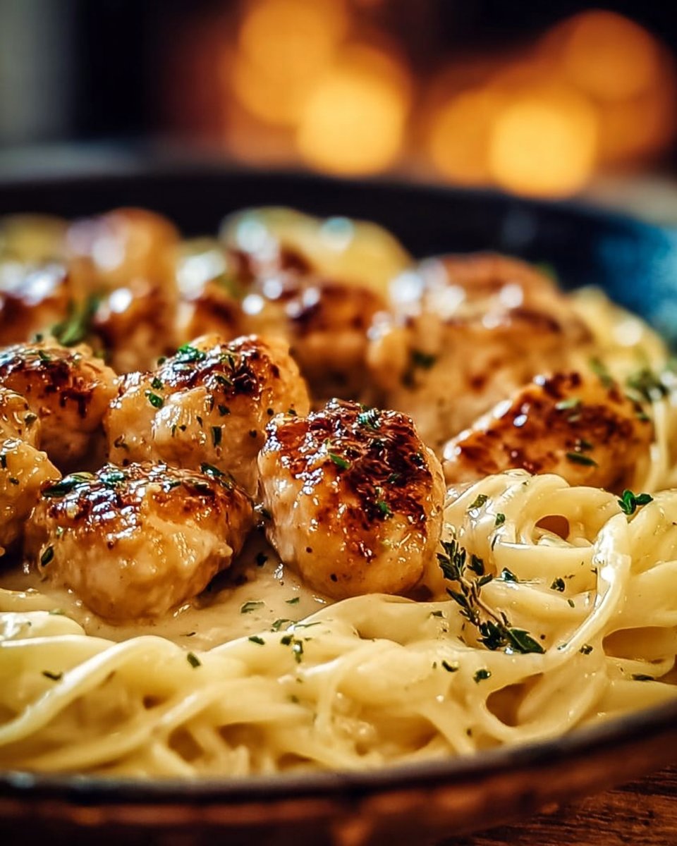 Garlic Butter Chicken Bites with Creamy Parmesan Pasta