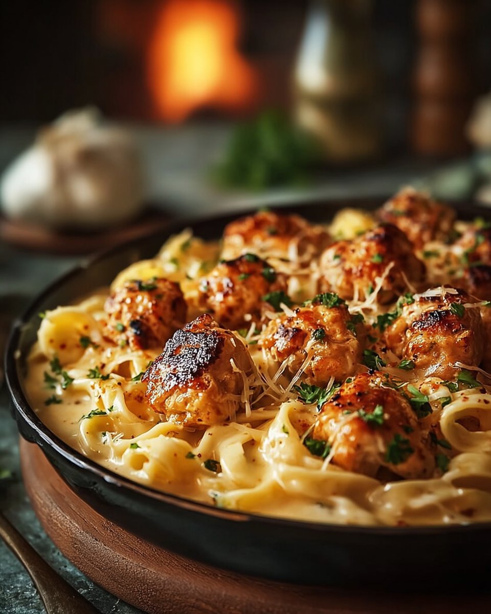 Garlic Butter Chicken Bites with Creamy Parmesan Pasta: Comforting & Flavorful