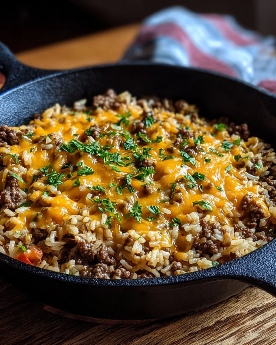 Cheesy Ground Beef and Rice Skillet