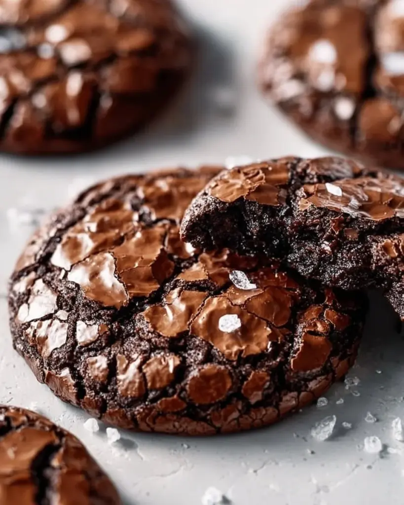 Delicious Brownie Cookies stacked on a plate with chocolate drizzle