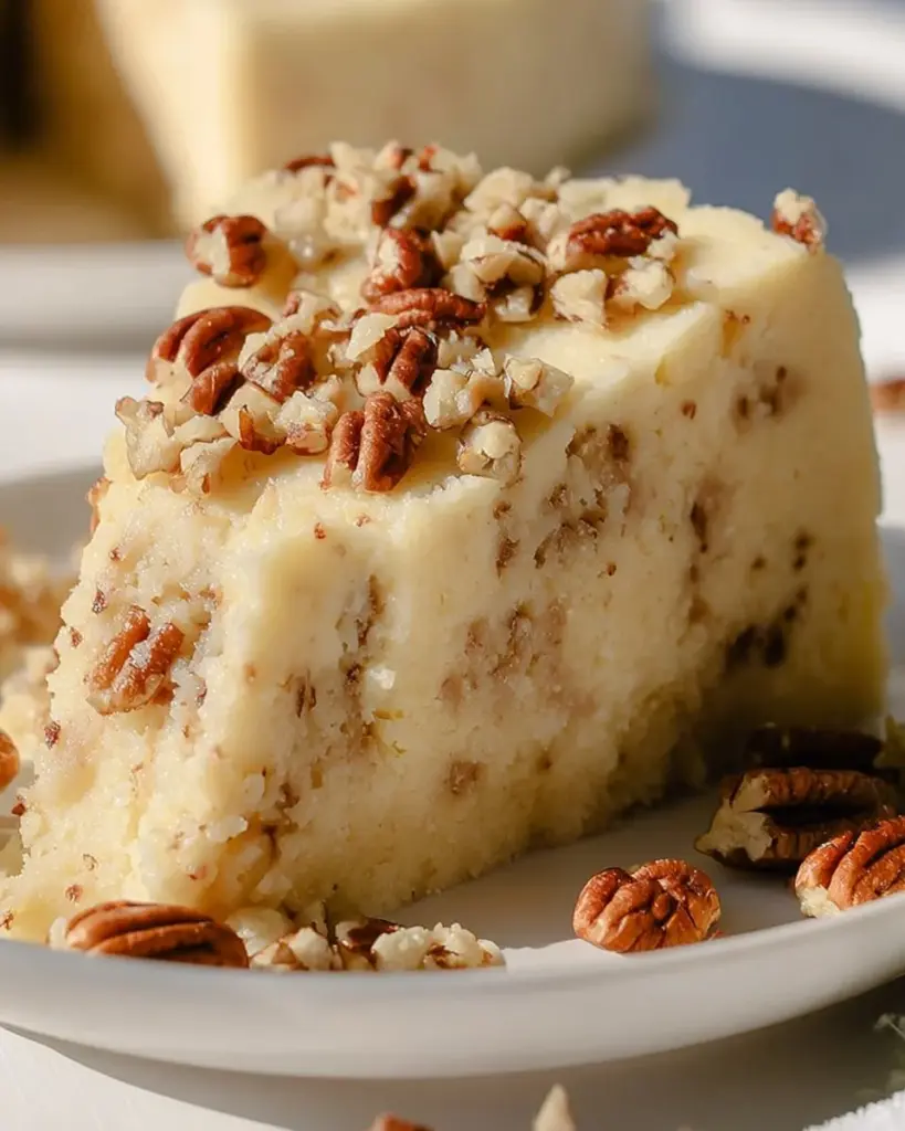 Delicious homemade Butter Pecan Cake with pecans and a rich frosting