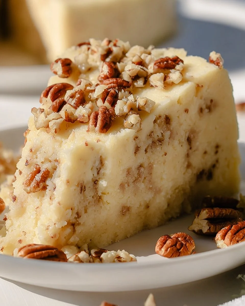 Delicious homemade Butter Pecan Cake with pecans and a rich frosting