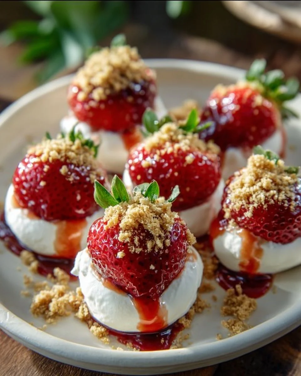 Cheesecake stuffed strawberries with a creamy filling and fresh fruit topping