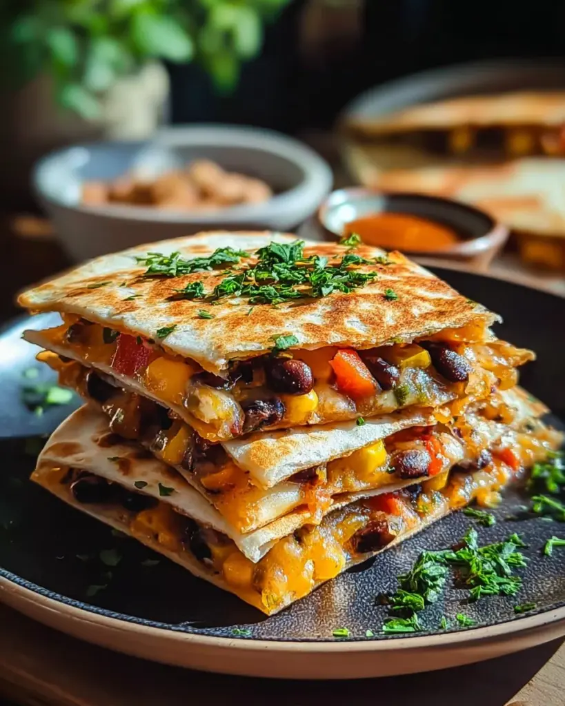 Cheesy veggie quesadillas filled with colorful vegetables and melted cheese
