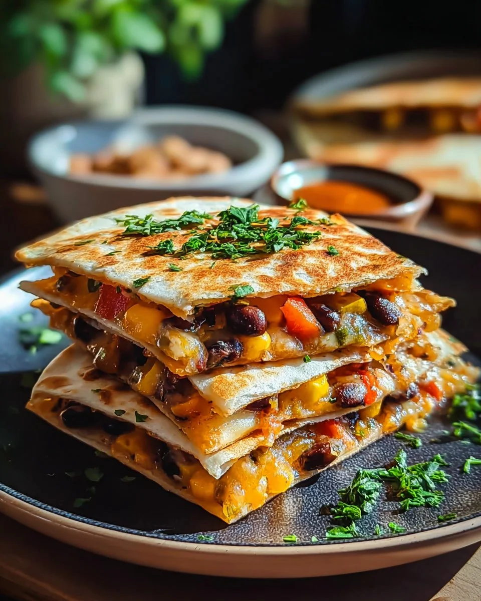Cheesy veggie quesadillas filled with colorful vegetables and melted cheese