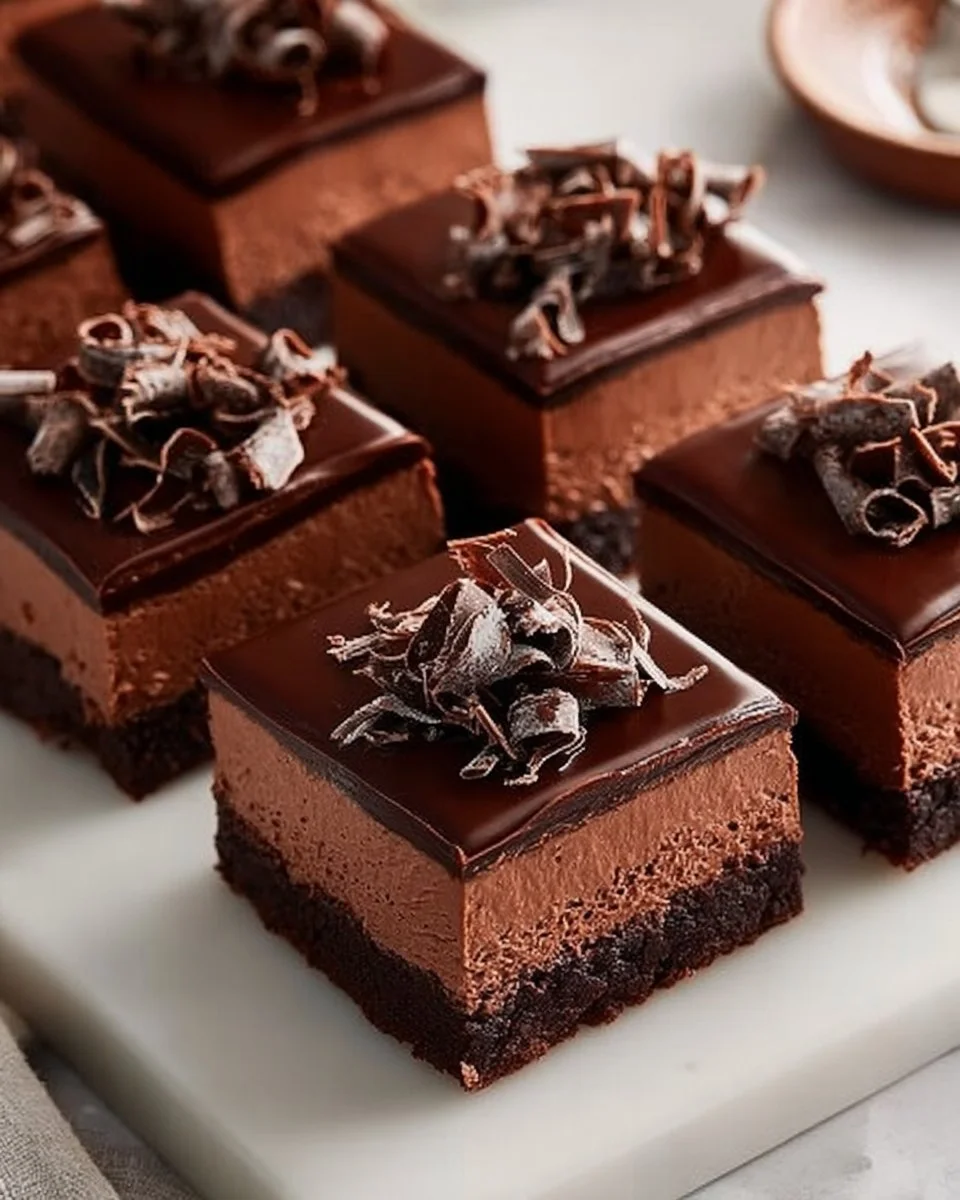 Delicious Chocolate Mousse Brownies topped with creamy mousse layer