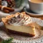Delicious Christmas Eve cinnamon-vanilla custard pie on a festive table.