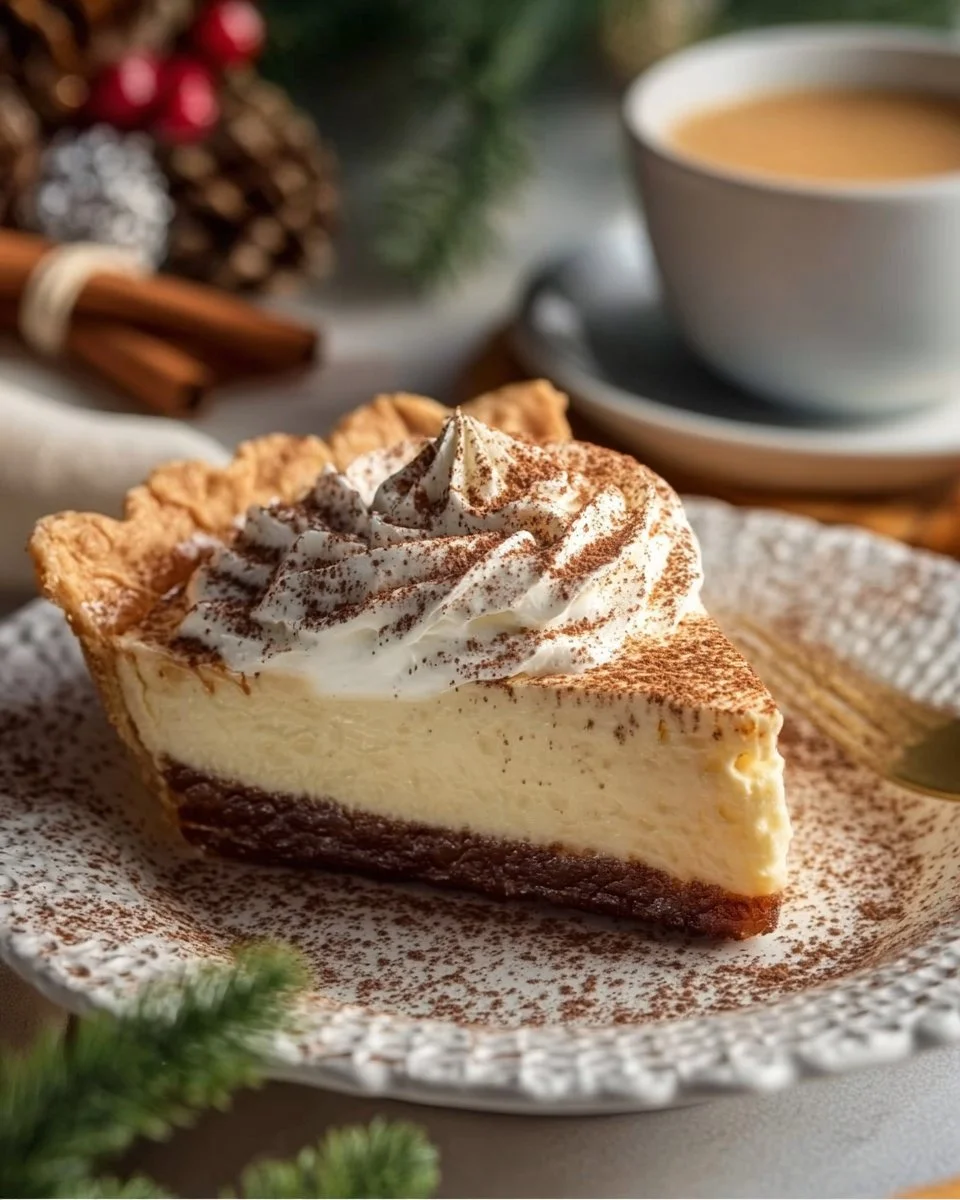 Delicious Christmas Eve cinnamon-vanilla custard pie on a festive table.