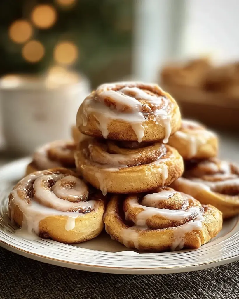 Freshly baked Cinnamon Roll Cookies with icing on top.