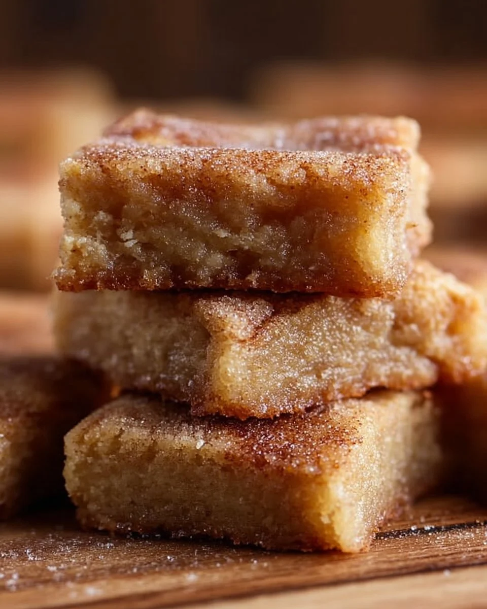 Freshly baked cinnamon sugar blondies with a golden-brown topping
