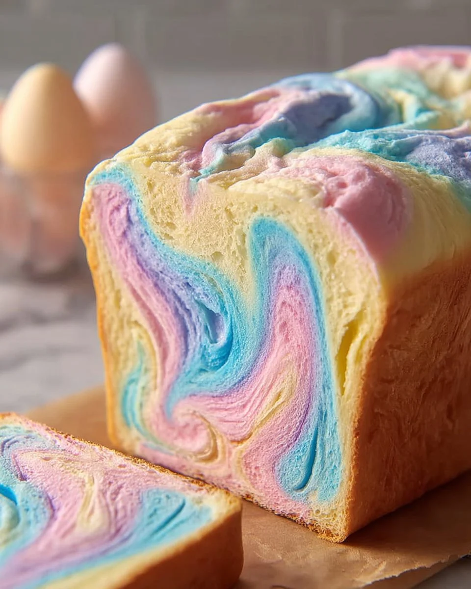 Cloud Bread Pastel Swirl Loaf with vibrant colors and fluffy texture