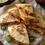 Delicious cottage cheese quesadilla served with fresh toppings
