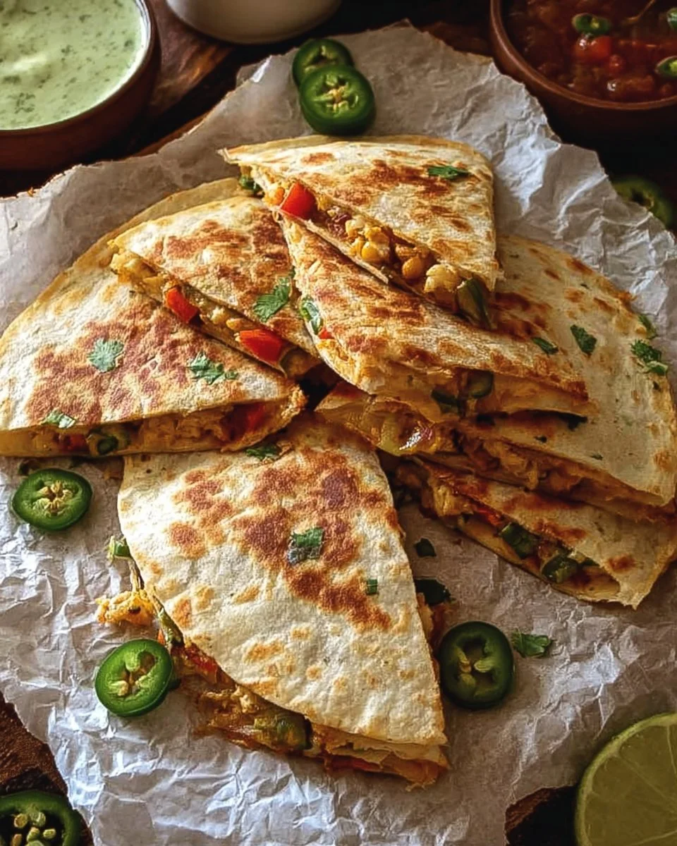 Delicious cottage cheese quesadilla served with fresh toppings