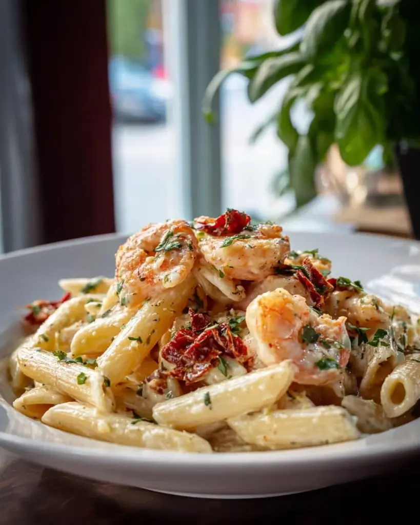 Creamy Marry Me shrimp pasta served in a bowl with fresh herbs and parmesan.