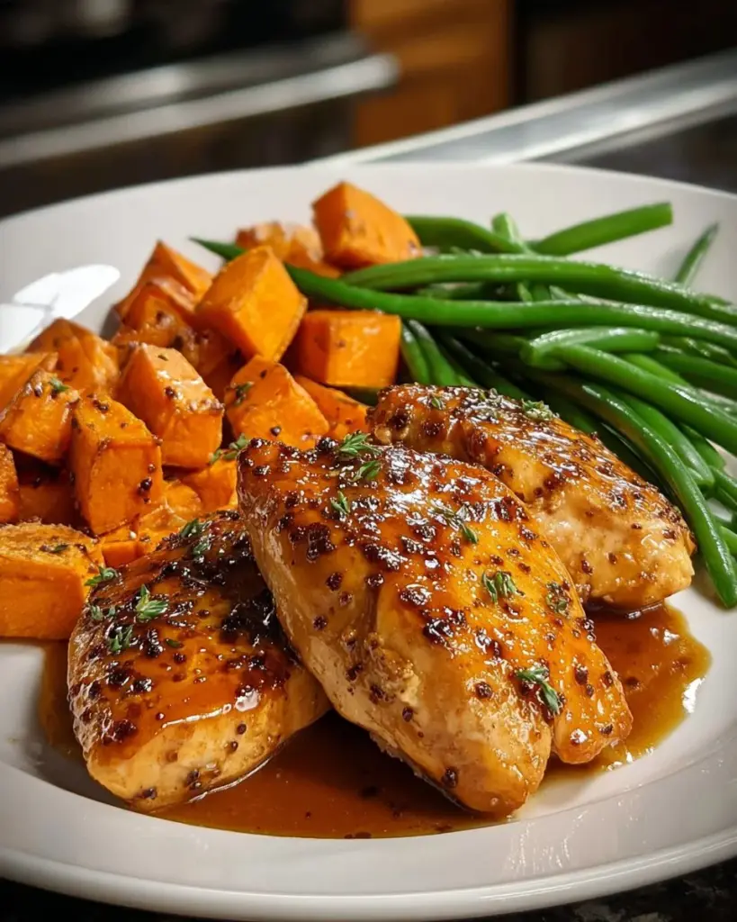 Delicious Honey Garlic Chicken served with vegetables on a white plate