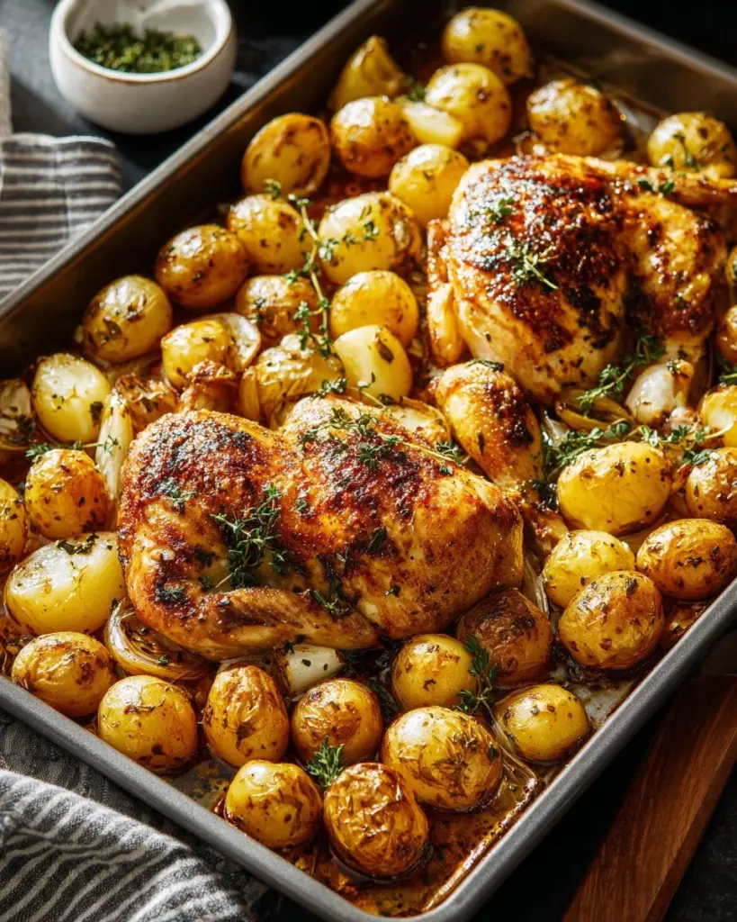 Honey Garlic Chicken served with Yukon Gold Potatoes on a plate.