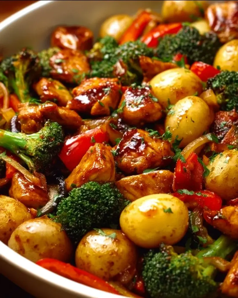 Delicious Honey Garlic Chicken served with fresh mixed veggies