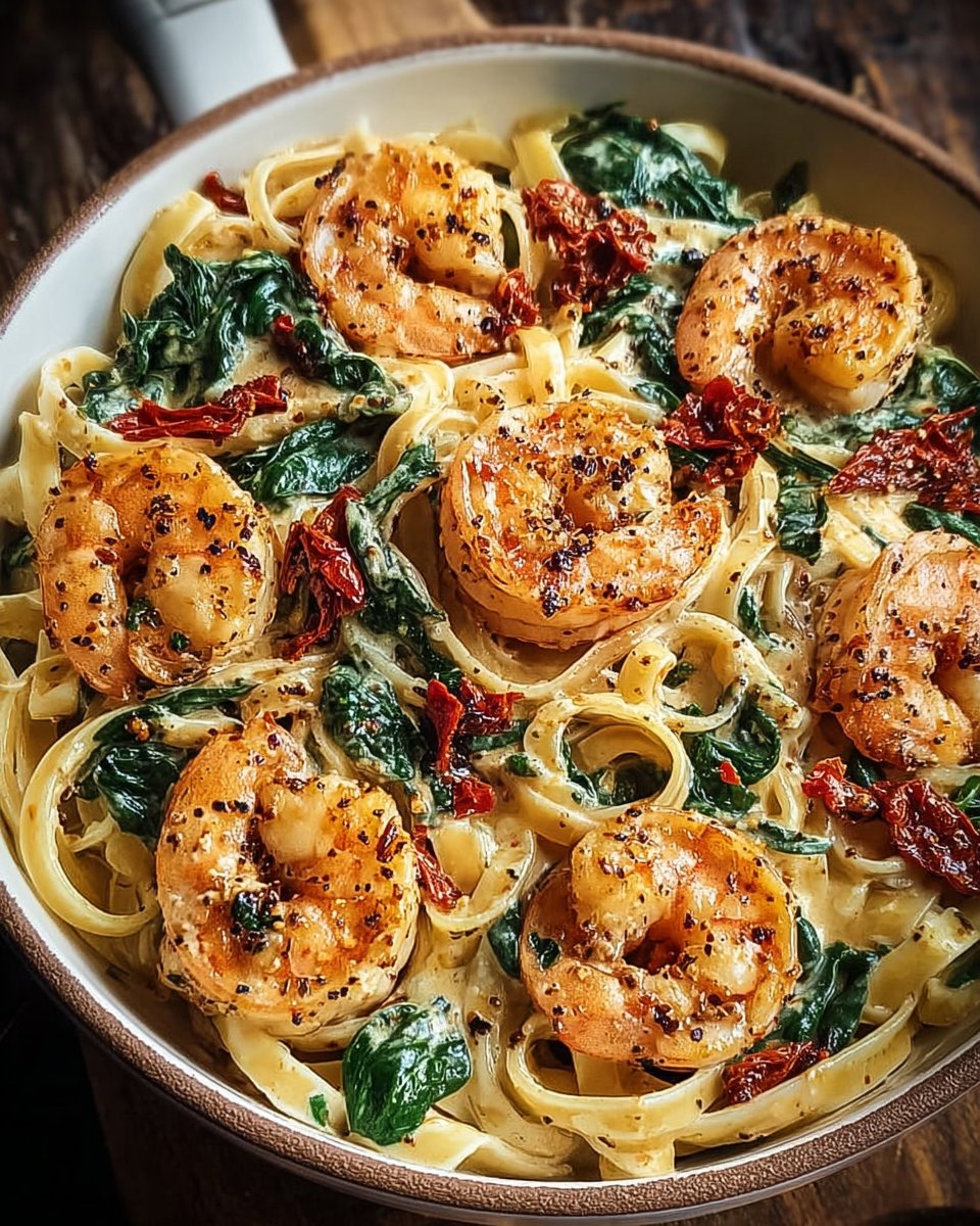 Creamy Sun-Dried Tomato Shrimp with Spinach Pasta Recipe You’ll Love!
