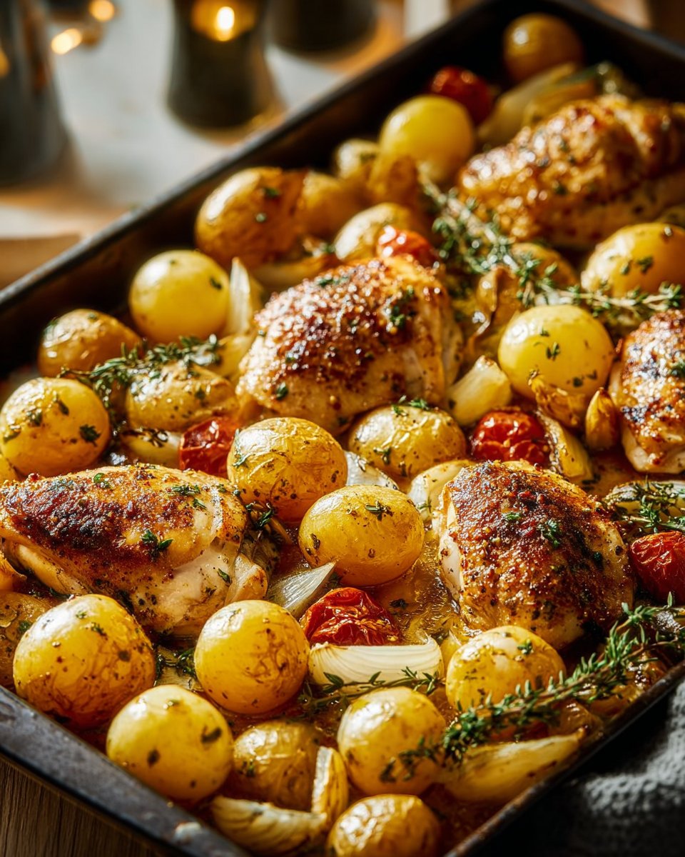 Sheet Pan Chicken and Potatoes with Honey-Garlic Butter Sauce