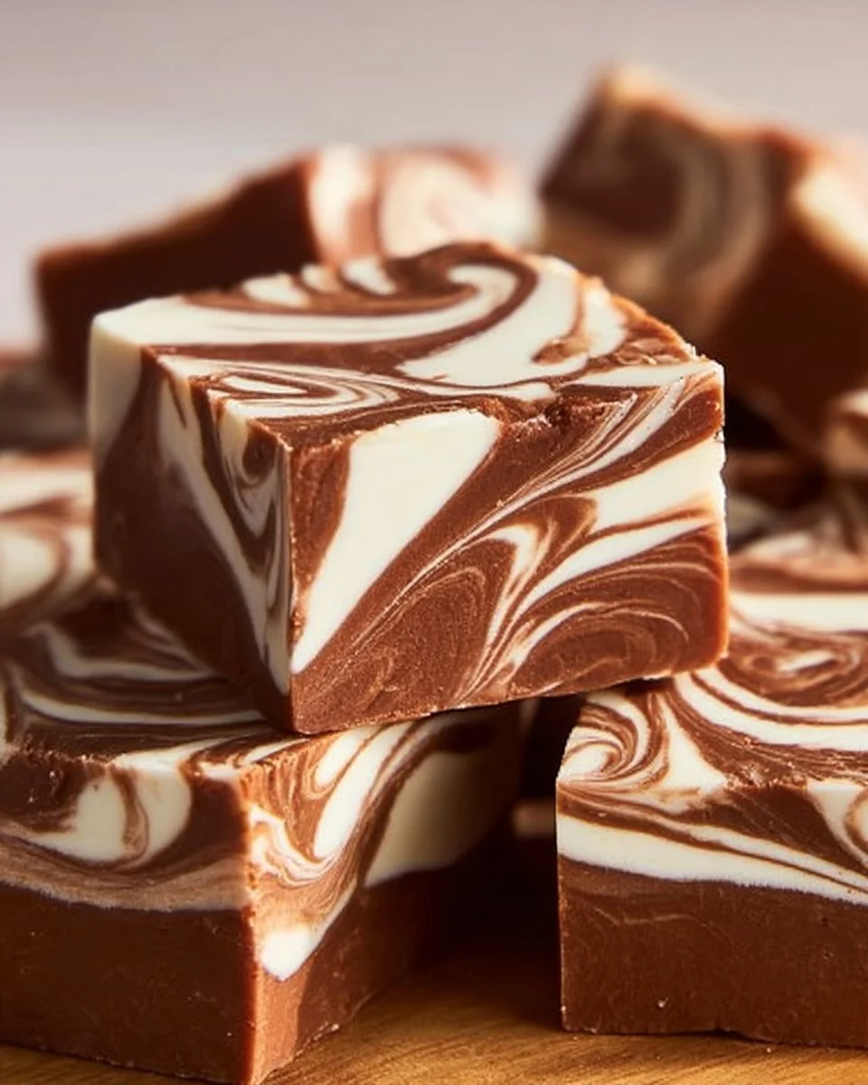 Delicious homemade Marshmallow Swirl Fudge with a creamy texture and swirls.