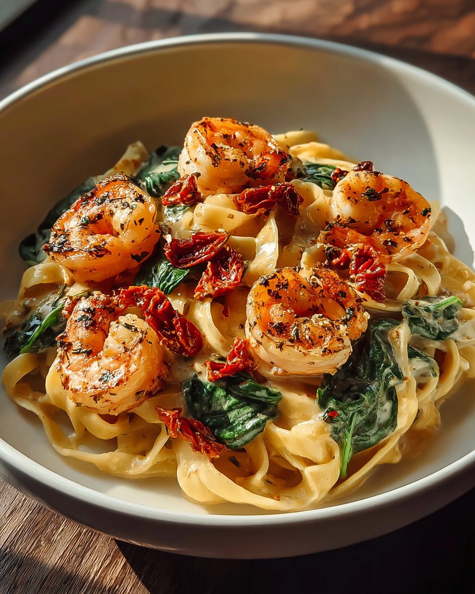 Creamy Sun-Dried Tomato Shrimp with Spinach Pasta Recipe You’ll Love!