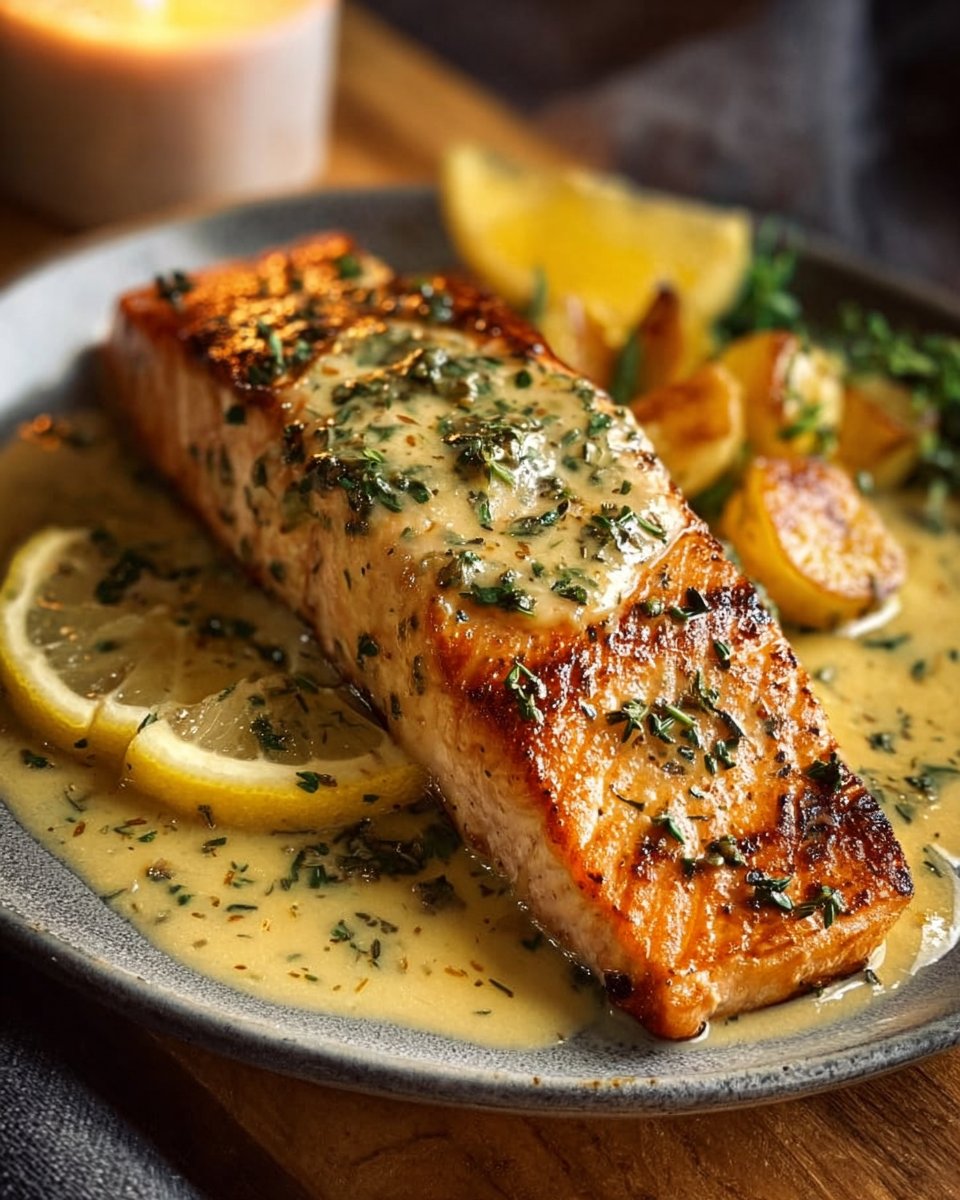Baked Salmon with Lemon Herb Sauce