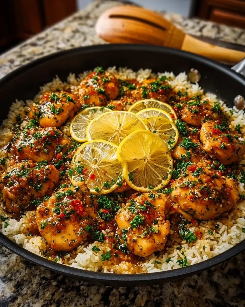 One-Pan Honey Butter Garlic Chicken served with rice