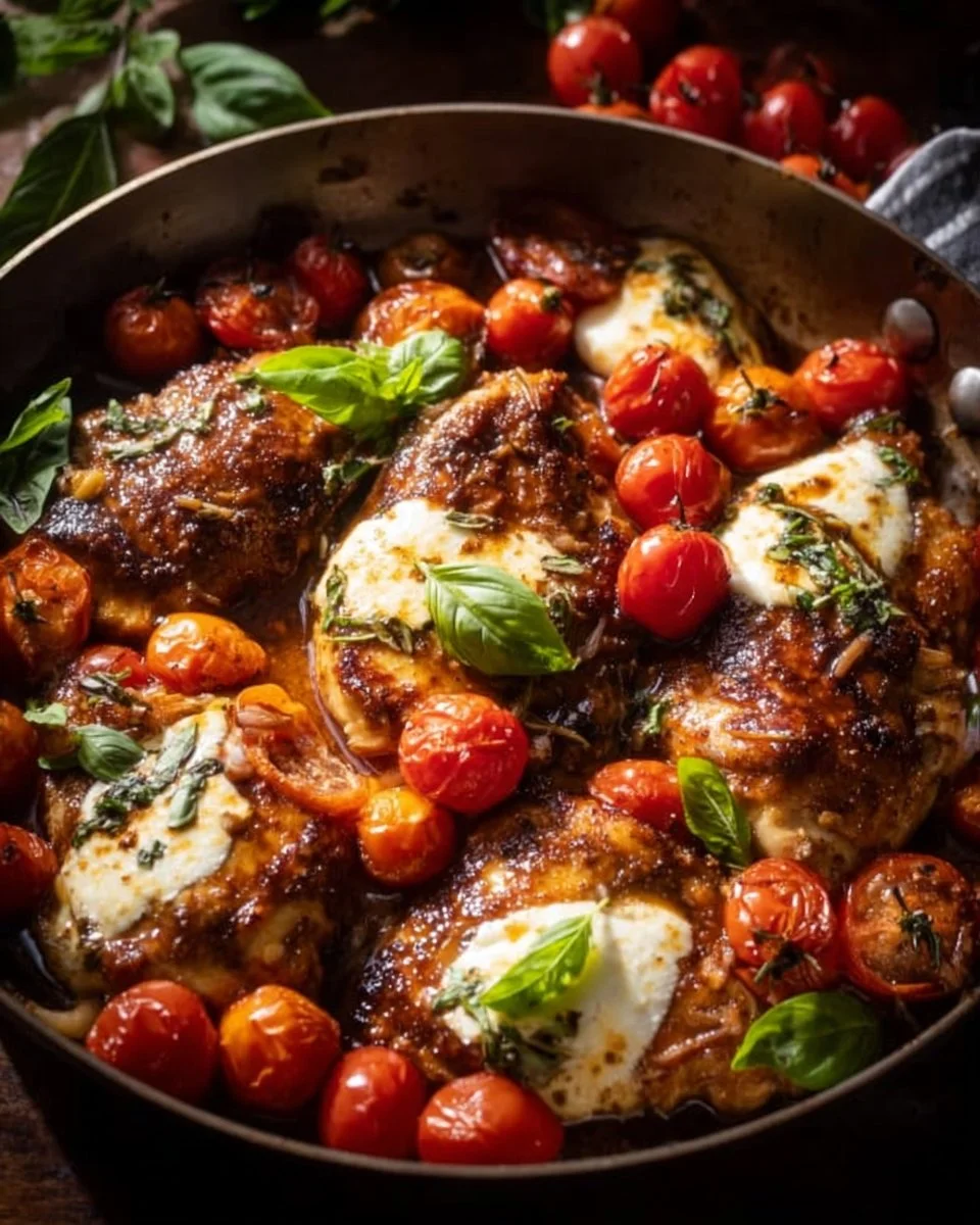 One-Pan Juicy Chicken with Balsamic Sauce served on a plate