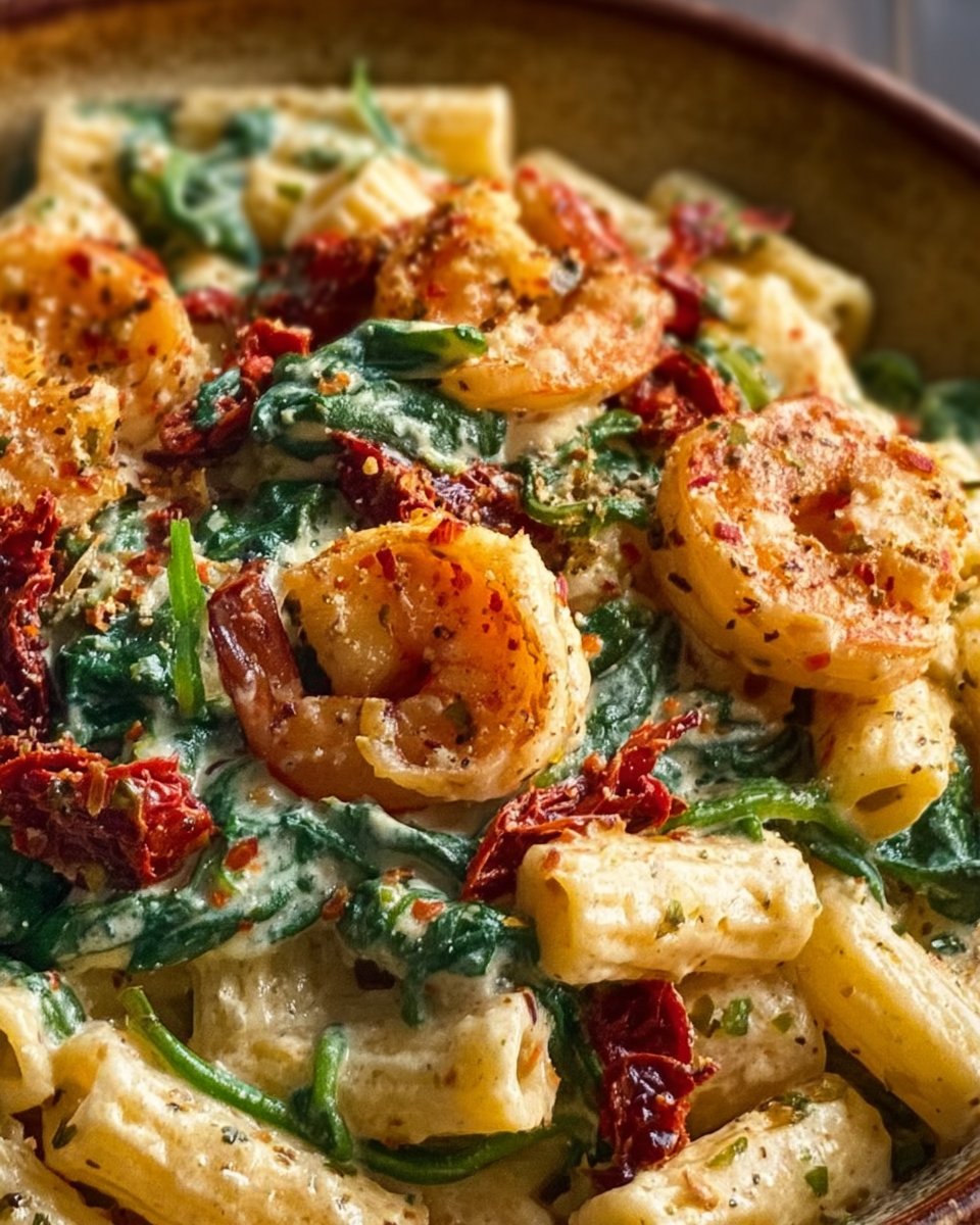 Creamy Sun-Dried Tomato Shrimp with Spinach Pasta
