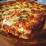 Delicious vegetarian moussaka with layers of vegetables and savory sauce