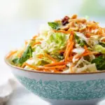 Colorful Asian Cabbage Salad with fresh vegetables and dressing