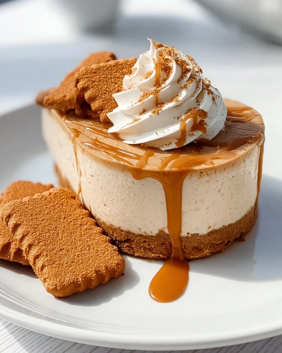 Decadent Biscoff Cheesecake topped with Biscoff cookie crumbs