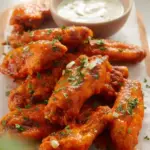 Delicious Buffalo Wings served with dipping sauce and celery sticks