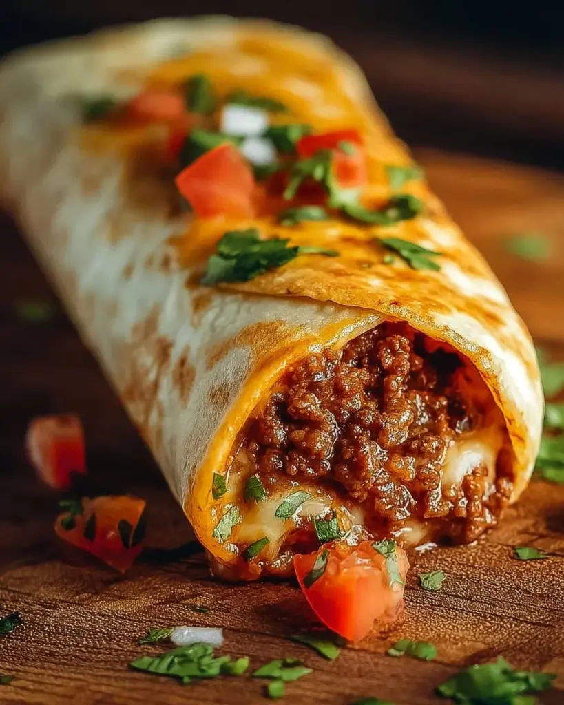 Cheesy beef chimichangas on a plate, ready to serve.
