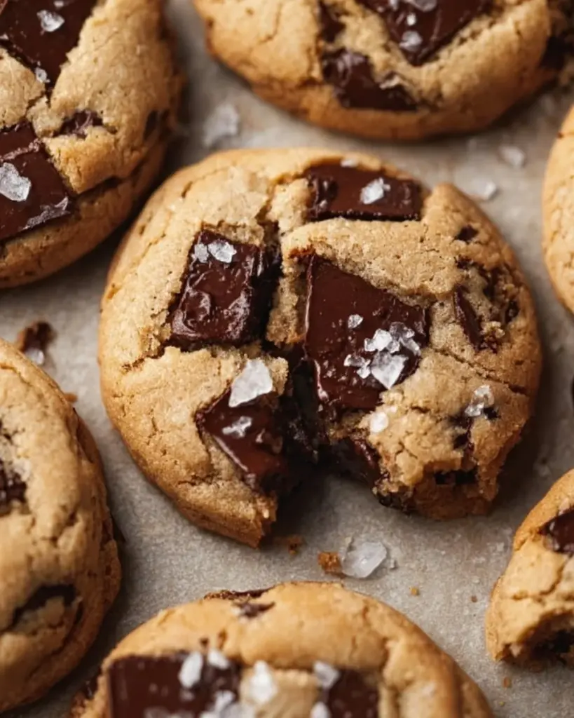 Plate of chewy protein chocolate chip cookies fresh out of the oven