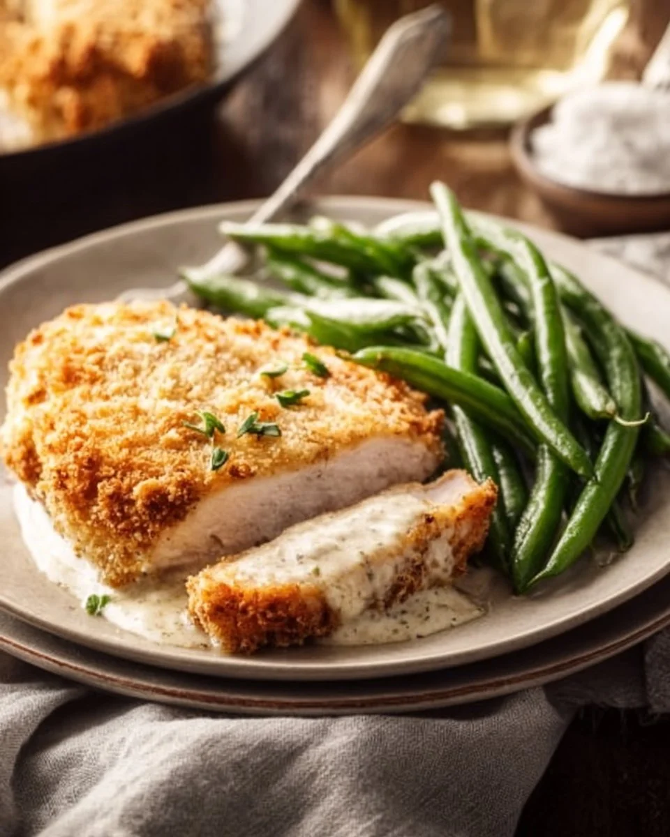 Plate of delicious Chicken Blue Ribbon served with garnishes
