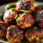 Homemade chicken meatballs served with sauce and spaghetti