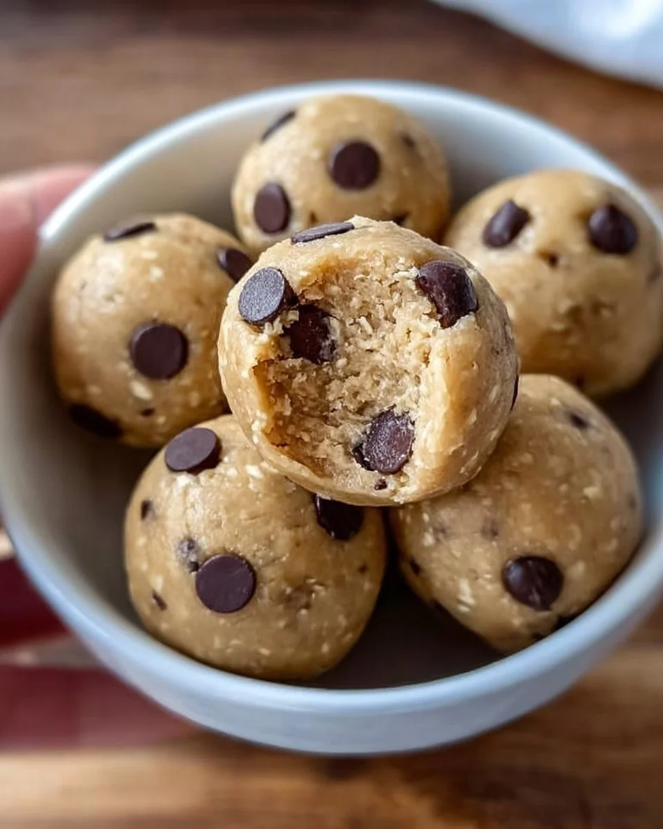 Delicious chickpea cookie dough balls on a wooden table