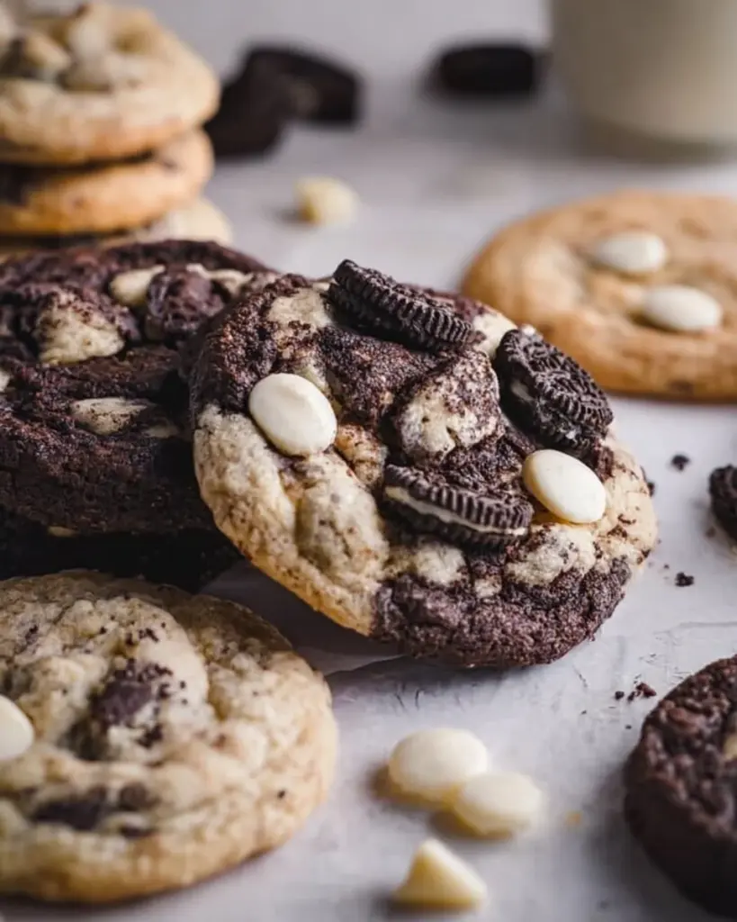 Delicious homemade Cookies and Cream Cookies with chocolate chunks