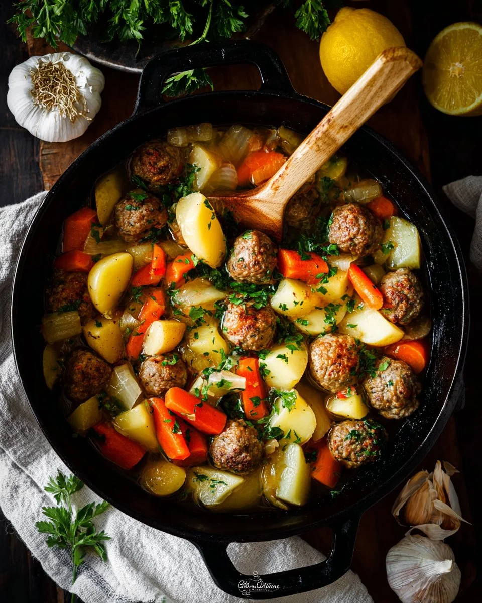 Old-Fashioned Meatball Casserole with Potatoes and Carrots