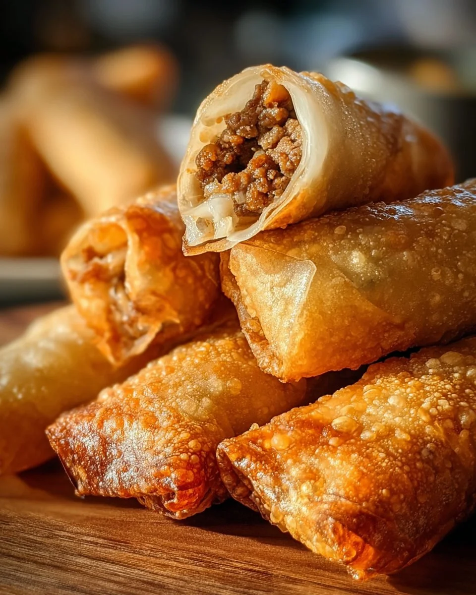 Delicious crispy egg rolls served on a platter with dipping sauce