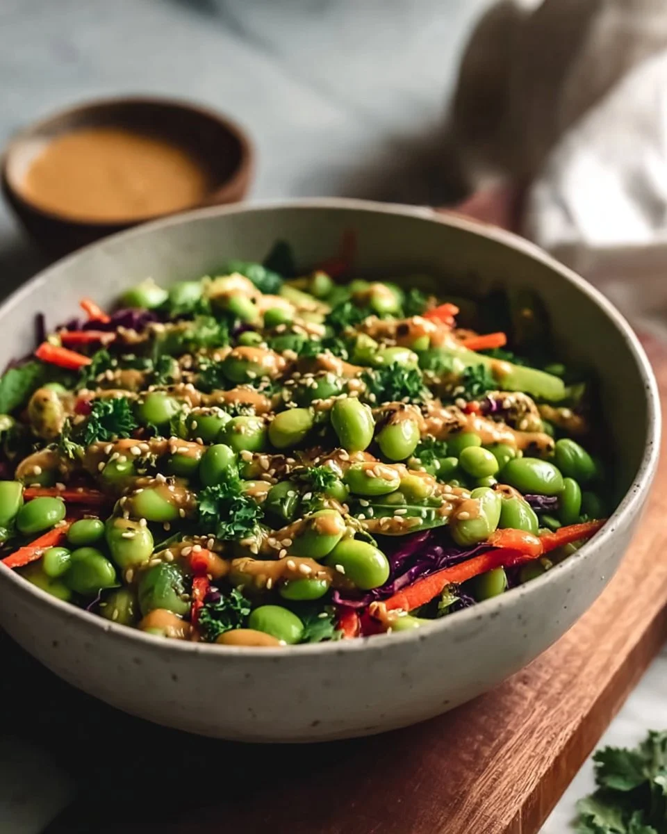 Crunchy Asian Edamame Salad with Peanut Dressing Recipe