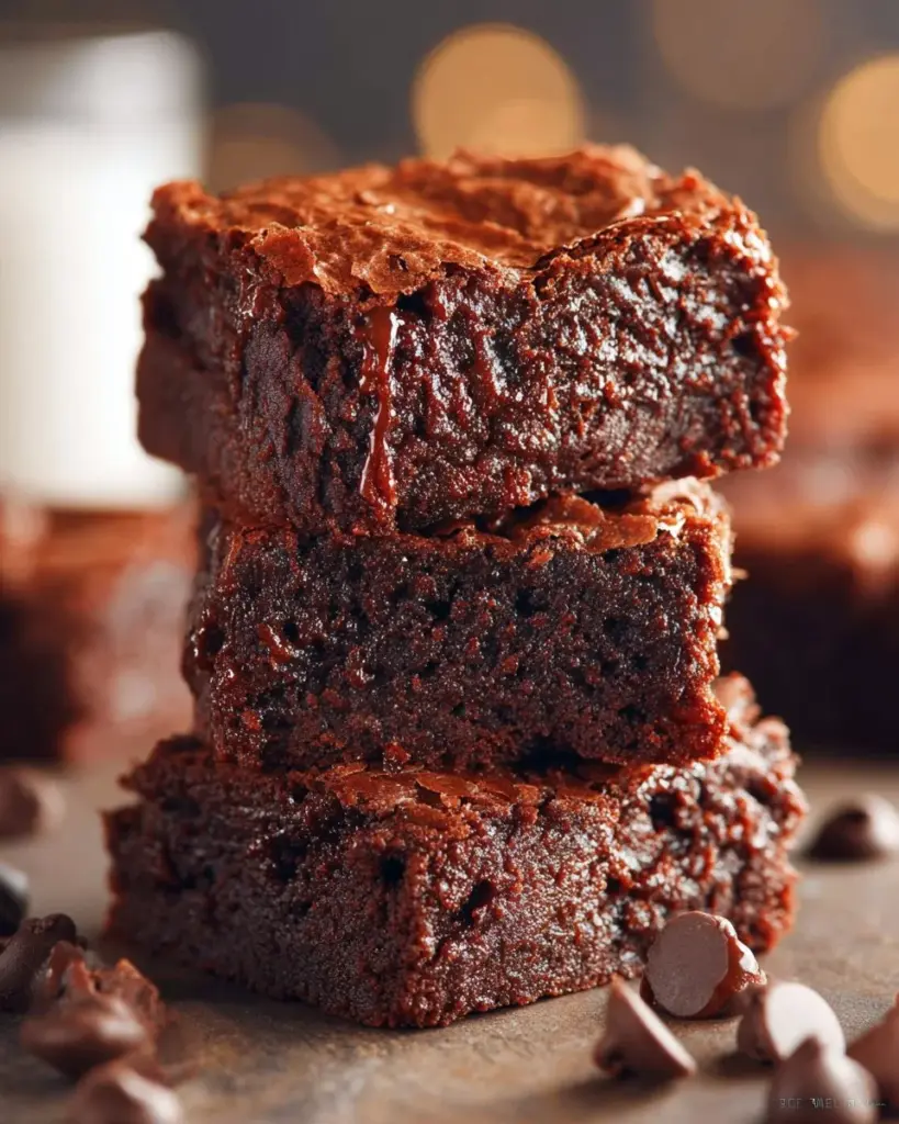 Decadent chocolate brownies topped with nuts and chocolate drizzle