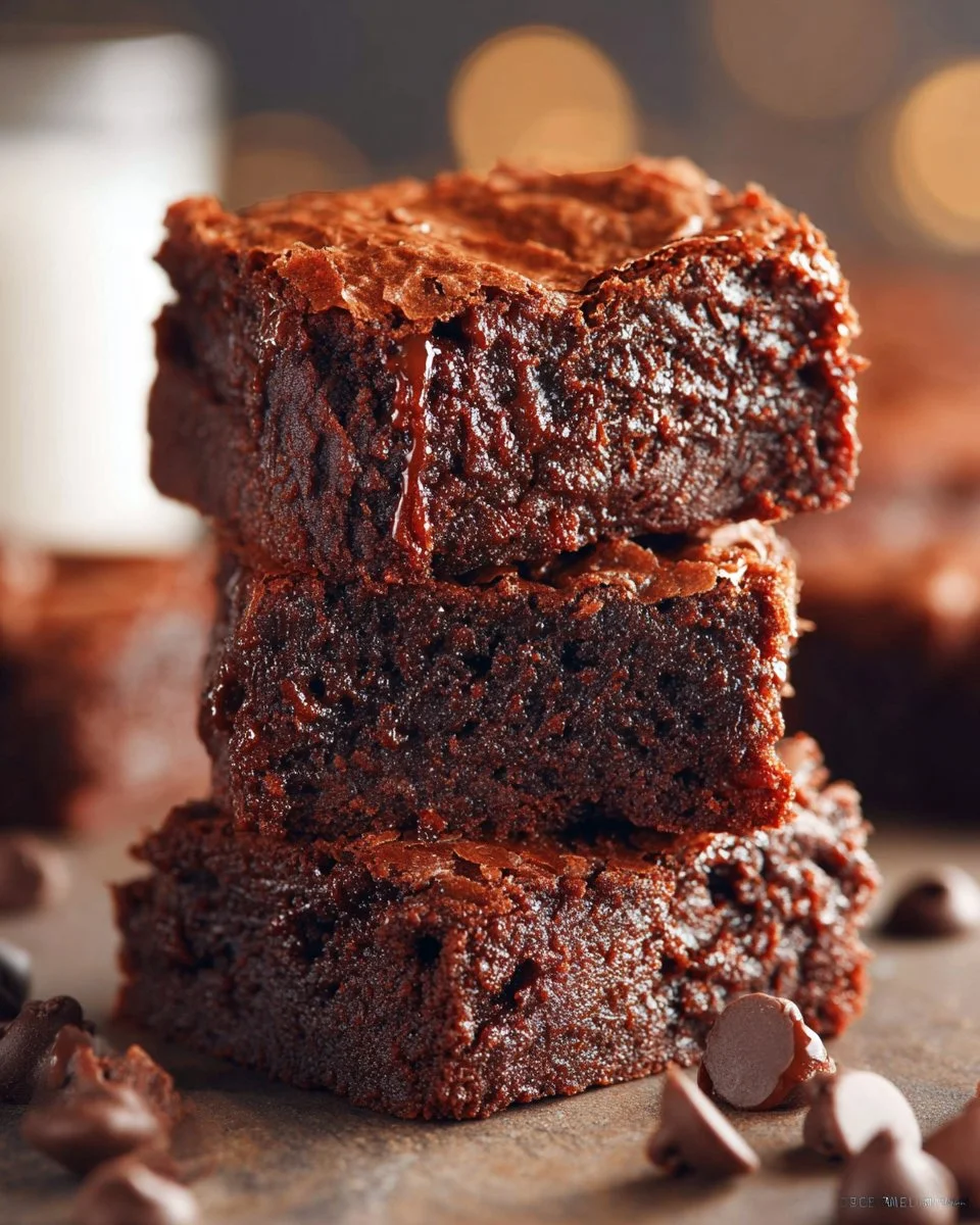 Decadent chocolate brownies topped with nuts and chocolate drizzle