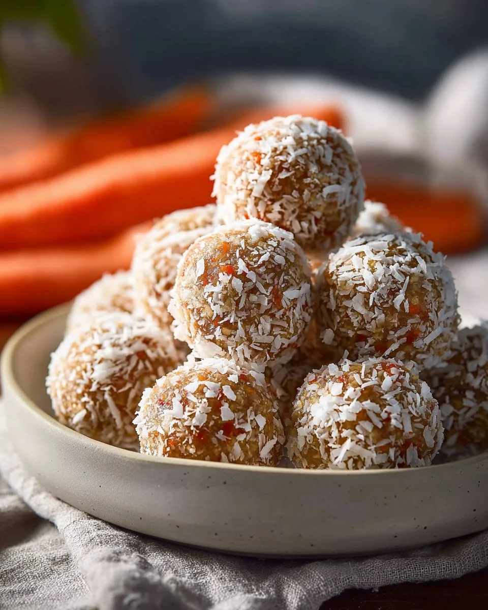 Delicious carrot cake bites displayed on a wooden platter, representing a healthy snack option.