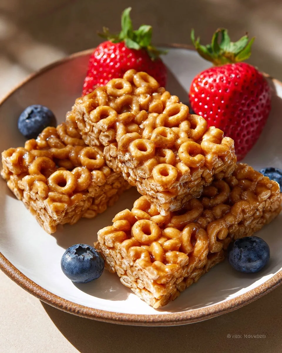 Delicious homemade no-bake cereal bars with various toppings in a bright setting