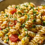 Easy Mexican street corn pasta salad with fresh ingredients and vibrant colors