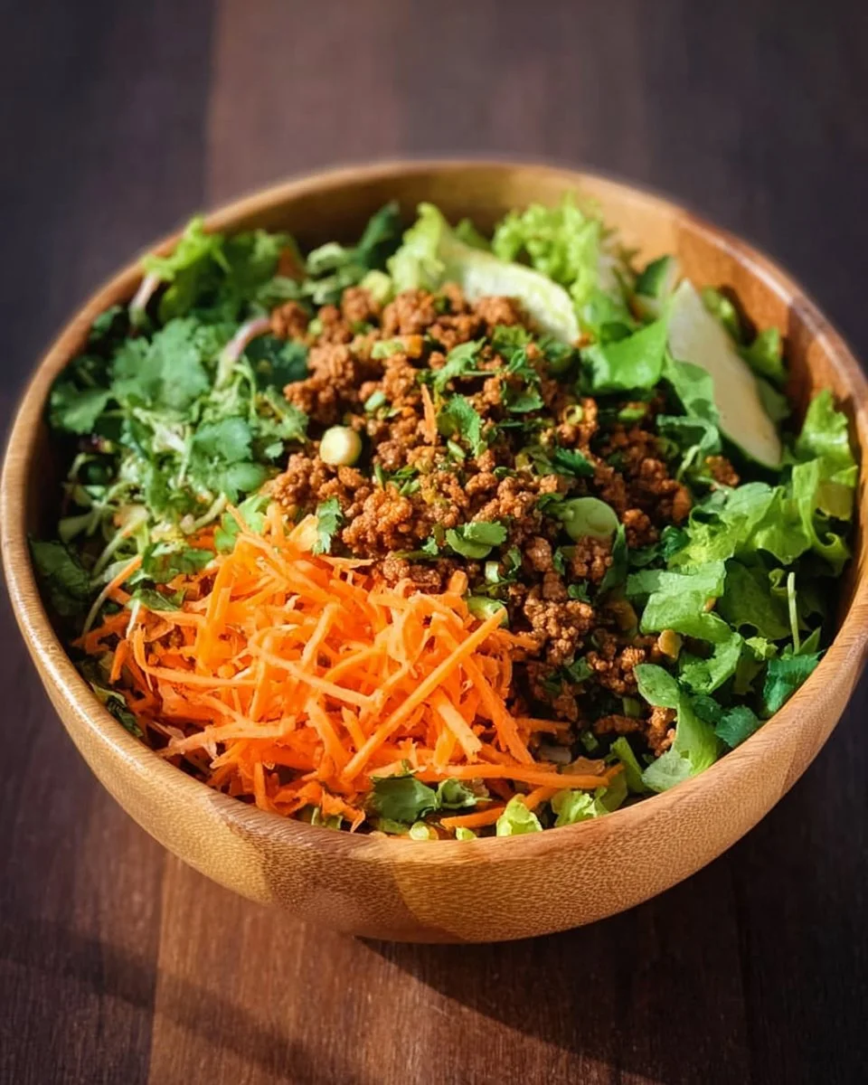 Colorful Egg Roll Salad in a bowl with fresh vegetables and toppings