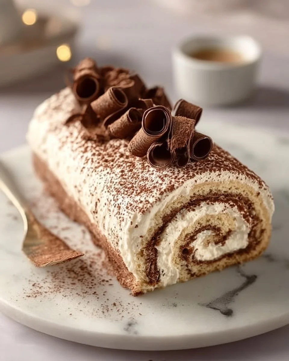 Elegant Tiramisu Yule Log Cake